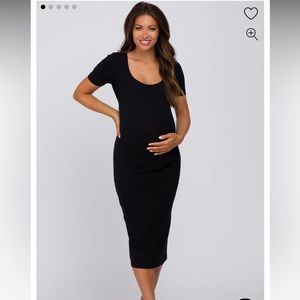 Pink blush Black Fitted Maternity Midi Dress S